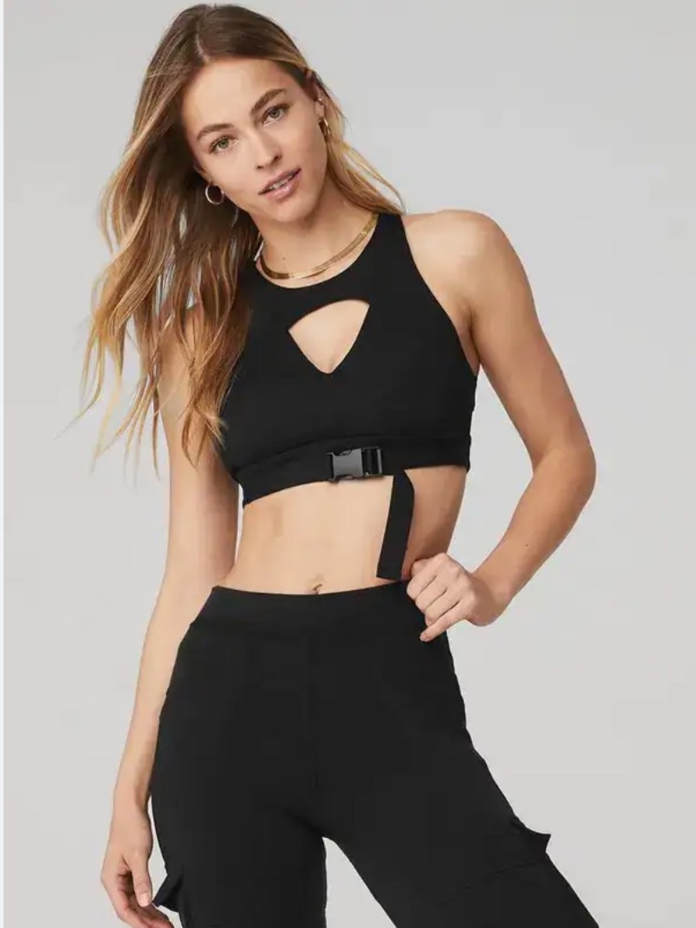 Alo Yoga Catch the Vibe Buckle Sports Bra in Black